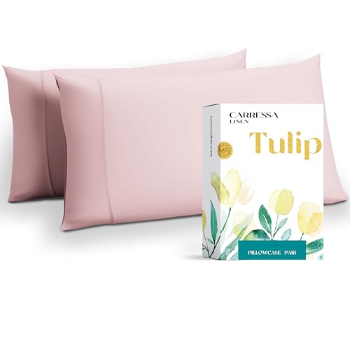 Carressa Linen Egyptian Cotton Pillow Cases Queen Size Set of 2 - Luxury 800 Series High Thread Count Standard Cotton Pillow Cases (Crisp Blush), Soft, Cooling, Sateen Weave Hotel Pillowcover