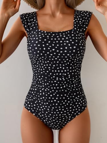 Image of B2prity Womens One Piece Swimsuit Retro Square Neck Tummy Control Bathing Suits Ruched Modest Full Coverage Swimwear