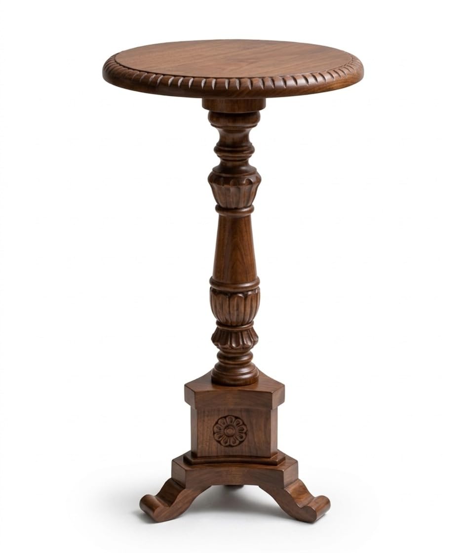 Wooden Pedestal Side Table – Vintage Round 12" x 12" x 23"End Table Coffee, Side Table for Living Room, Bedroom, Balcony – Handcrafted Accent Table with Distressed Finish (Walnut)-image-37