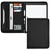 Gorbado Zippered Portfolio Organizer/ A4 Refillable Lined Writing Notepad Folder Case/Fabric-Covered Padfolio Binder with Interior Storage Pocket for Men Women.Classic Black