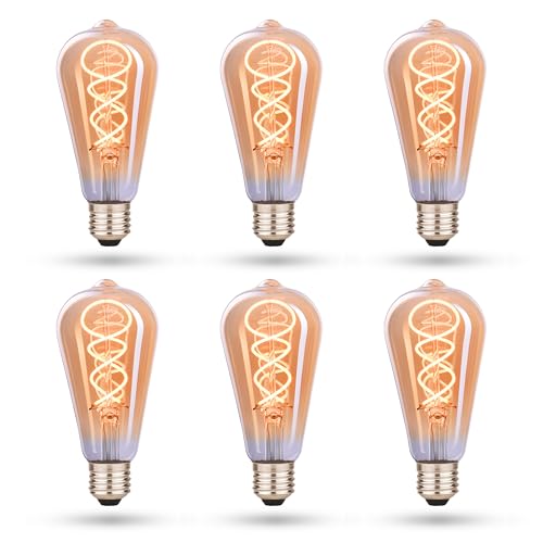 CROWN LED E27 LED Vintage-Glühlampe - Warmweiße - Energieeffizient E-Klasse - Entspricht 38W Glühlampe - Langlebig - Ideal für Zuhause, Restaurants, Stoßfest - Retro Design - 14,2 x 6,4 cm - Set von 6