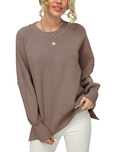LOGENE Women's Oversized Batwing Long Sleeve Crewneck Side Slit Ribbed Knit Pullover Sweater Tops4