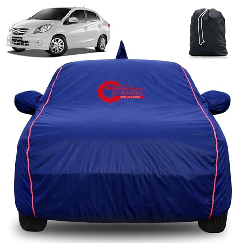 Image of 100% Waterproof Car Cover for Honda's Amaze 2012-2017 | All-Weather, Dustproof & UV Protection | Heavy-Duty 3-Layer Fabric | Custom Fit with Mirror & Antenna Pocket | Navy Blue