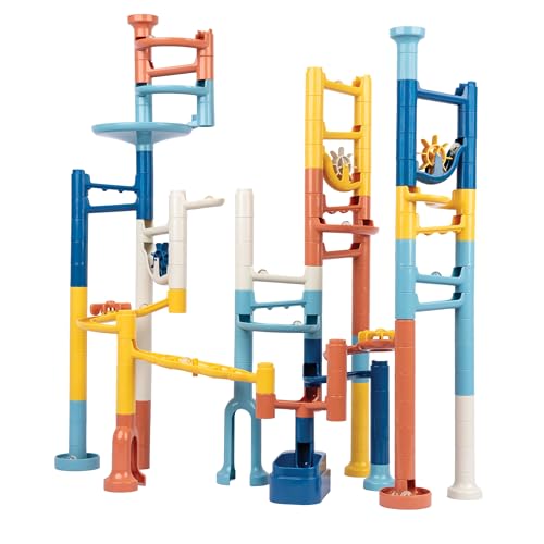 MindWare Marble Run – Neutral Colors | 103-Piece Marble Run Set with 20 Marbles | STEM Construction Toy for Kids