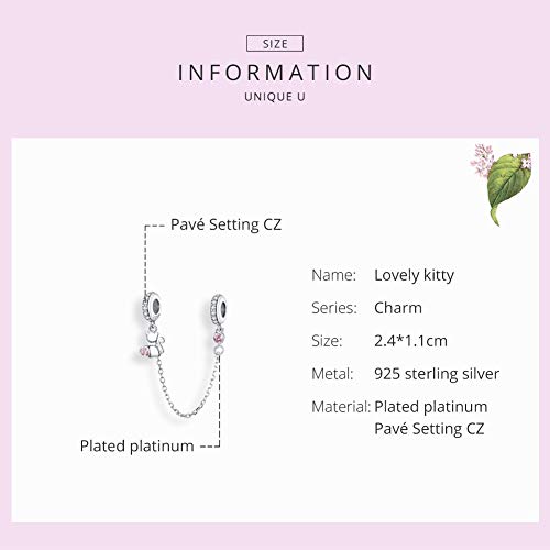 Image of ARTCHARM Heart Safety Chain Charm 925 Sterling Silver Beads fit European Charms Bracelet & Necklace