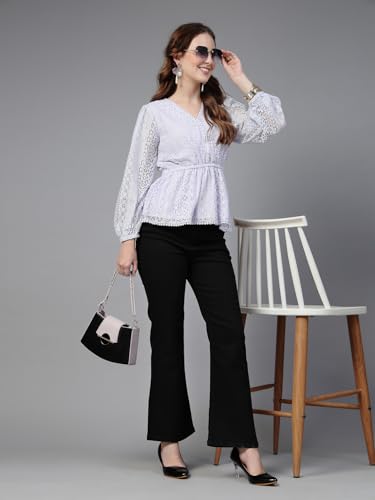 Image of Style Quotient Women Peach Lace Casual Top