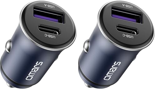 Omars Chargeur de Voiture USB [USB C 35W+USB A 18W] 5A Chargeur de Voiture avec Charge Rapide et Anneau de Traction pour iPhone12 Pro Max Mini Samsung S21 Huawei LG iPad Airpods (Lot de 2)