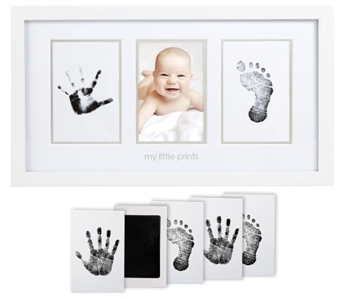 Image of Pearhead Baby Hand and Footprint Kit - Inkless No Mess Clean-Touch Ink Pad, Newborn Keepsake Frame, Nursery Decor Essentials, Perfect Shower Gift for Boys and Girls, White