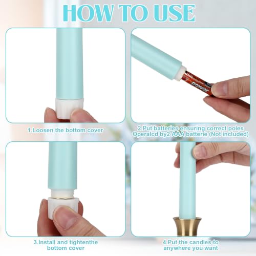 Image of Rossesay 24 Pcs Flameless LED Taper Candles Battery Operated Candles 8.5 inch, 9.65 inch, 10.8 inch, 12.8 inch Flameless Candlesticks Flickering for Christmas Church Wedding(Classic, Turquoise)
