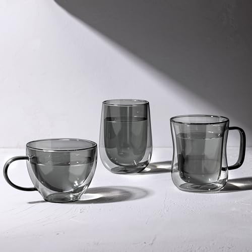 ecooe 2x350ml Unique Black Double Walled Coffee Glasses Mugs Cappuccino Latte Macchiato Glasses Cups with Handle Borosilicate Heat Resistant Glass Cups for Coffee Tea Milk Juice Ice Cream - Image 2