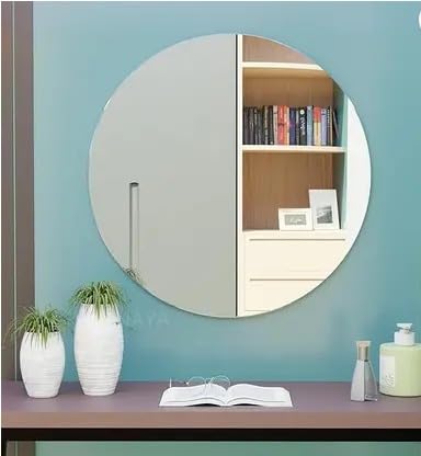 Image of Round Frameless Wall Mirror - Modern Decorative Mirror for Bathroom, Bedroom & Living Room. (18x18)