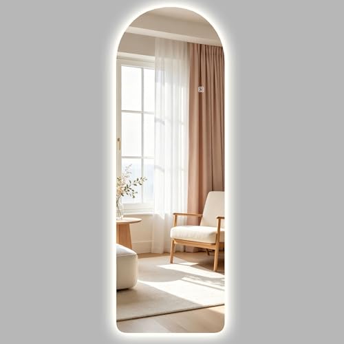 HOMCOM Grand Miroir Mural 120 x 40 cm avec éclairage LED Miroir Pleine Longueur arqué sans carde,...