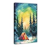 OVUQF Lappland-Aquarelldruck, Finnland, Reisegeschenk, finnisches Dekor, arktische Landschaft, Wandkunst, Winterwunderland, Samische Kultur, Elch, Portrait (1), Leinwandposter, Wandkunst, Dekordruck