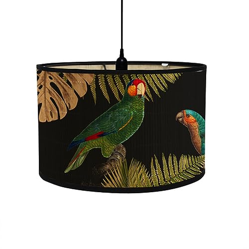 FANSU Round Drum Light Shade for Table Lamp Modern Pattern Pendant Lampshades Easy Fit for Living Rooms Bedroom Hallways Reading Room (Green Parrot 30x20cm)