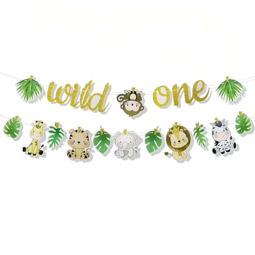 Wild One Banner, Wild One Jungle Animal Banner Baby's First Birthday Bunting for Baby Shower Birthday Party Decorations Y7DWLYLQ