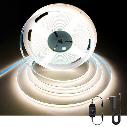 AXMOTUT Dimmable COB LED Strip Lights 32.8ft, 4000K Natural White 24V COB Strip Light, 3200 LEDs Flexible CRI 93+ COB Light Strips for Room, Mirror, Kitchen, Bedroom