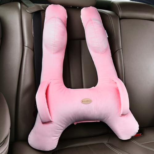 Image of FLORICH Kids Travel Pillow, Car Sleeping Travel Pillow for Kids, Washable H-Shaped Pillow for Adults and Children to Support Head and Body for Road Trips Pillow for Car (Slight Pink)