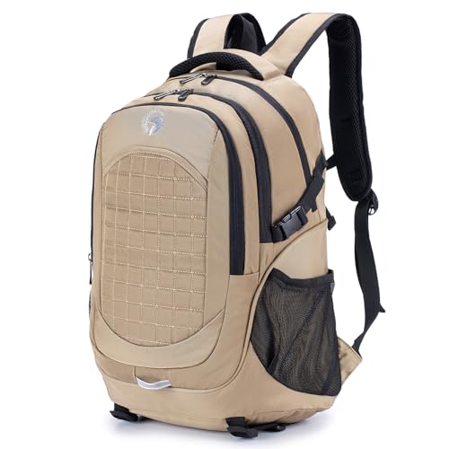 Image of 15.6 inch Laptop Backpack, Water Resistant Travel Backpack, Reflective & Multi-Pocket, Padded Straps, Underseat Carry On Luggage Ruck for Daily Commute, Business, Hiking & Weekend Trips, Khaki