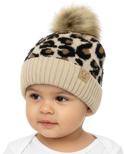 Image of Funky Junque Baby Pom Pom Beanie – Soft Knit Infant Winter Hat for Baby Girls & Boys, Cozy Warm Newborn Beanie 0–12 Months