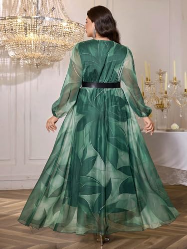 Image of Spring Summer 2024 Plus Size Womens Dresses V Neck Casual Elegant Long Sleeve Floral Print Maxi Dress