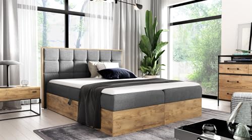 Fun Möbel Boxspringbett Schlafzimmerbett KALYPSO auch Überlänge (Grau, Überlänge: 160x220cm)
