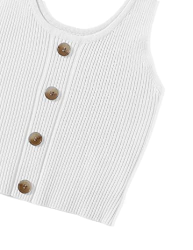 Image of Girls Button Up Tank Top Sleeveless Kids Cute Knit Sweater Vest School Trendy Strap Camisole Undershirt Knitwear