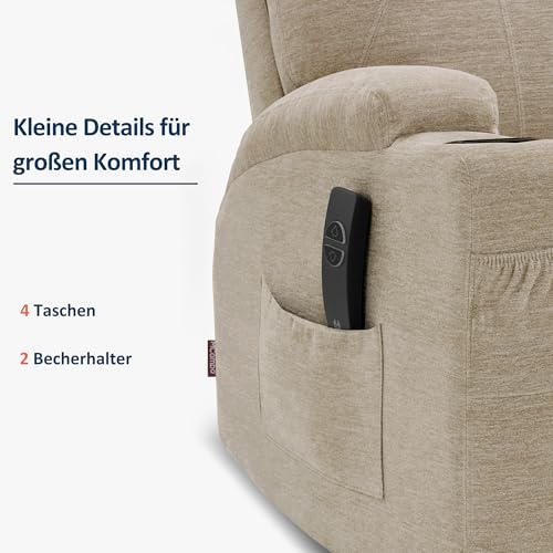 M MCombo Elektrisch Relaxsessel Massagesessel Fernsehsessel Liegefunktion Vibration Heizung 7061 neues Modell (Beige-Stoff) – Bild 7