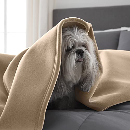Vellux 1B07040 Original Insulating Core Hotel Style Solid Blanket Machine Washable Soft Cozy Warm Thermal Durable Pet Friendly All Seasons Layering Bed Sofa Blankets, King, Beige #TOP5