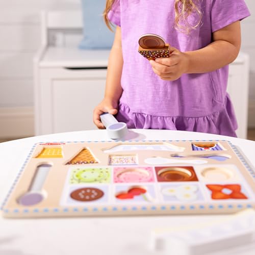 Image of Melissa & Doug Ice Cream Wooden Magnetic Puzzle Game Set 16 Pieces Magnetic with Scoop and Wooden Toy Food for Boys Girls Age 2+