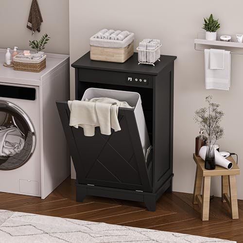 Image of Single Tilt Out Trash Can Cabinet with Negative Ion Odor Control, Hidden 10-Gallon Recycling Cabinet, Dog Proof Garbage Can for Kitchen, Laundry, Dining Room, Black