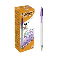 BIC Cristal Fun, Ballpoint Pens, Smudge-Proof Writing Pens and Wide Point (1.6 mm), Ideal for School, Purple Ink, Pack of 20