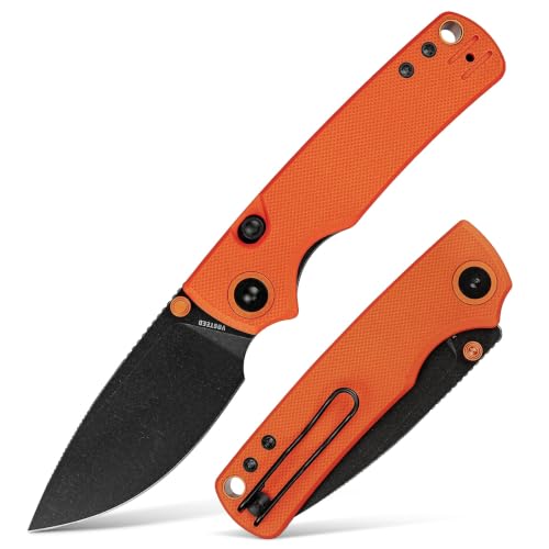Image of Vosteed Porcupine Pocket Knife - 2.99 inch 14C28N Blade, G10 Handle | Black Stonewash Blade, Orange Handle, Top Liner Lock, Hunting & Hiking Knives - A2628