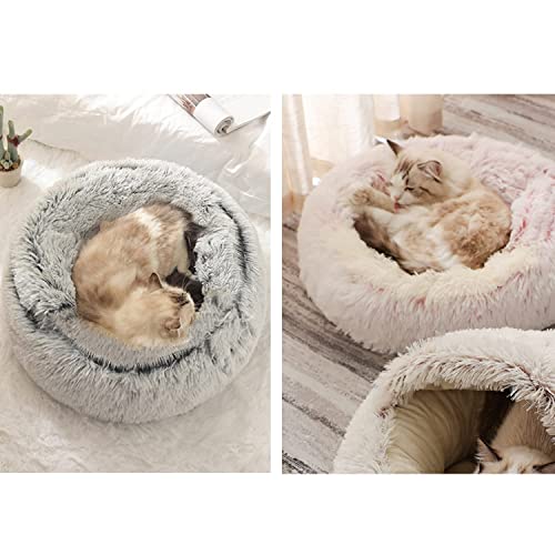 YUDANSI Hundebett, 65 cm Under 9kg überdachtes Hundebett, Katzenhöhle Donut-Bett, Plüsch-Kunstfell-Nest, Flauschiges Hundebetts, Rundes Hundekissen, Hundesofa, Katzenbett für Kleine Mittelgroße Hunde