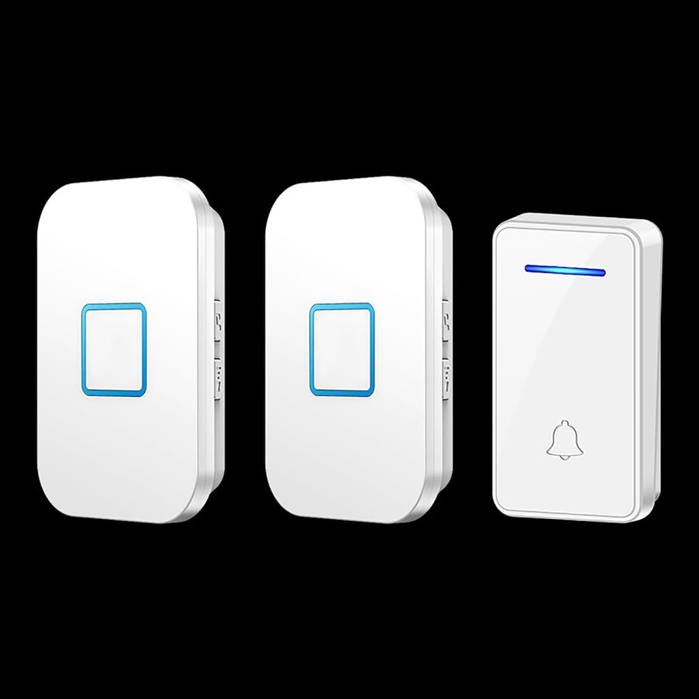Sonnette de Porte sans Fil Auto-alimentée, 150 Mètres Sonnette sans Fil Étanche Carillon Electronique, Kit de Carillon avec 2 Récepteurs Enfichables, 60 Mélodies et 5 Niveaux Volume,Blanc
