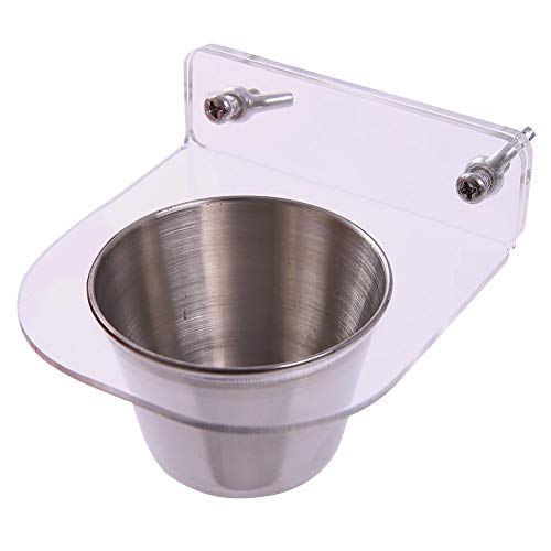 QBLEEV 4oz Bird Feeding Dish Cups Holder for Cage,Parrots Embedded Anti-Biting Seed Food Water Feeder Container,Play Stand Hanging Stainless Steel Perches Coop Bowls with Clamp