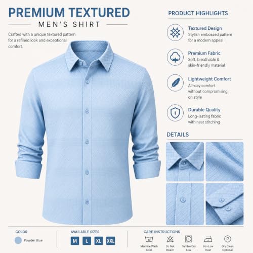 Image of The Kab's Men Casual Shirt | Textured Cotton Fabric Regular Fit Shirts for Men Stylish | Full Sleeve Shirt for Man | Comfortable Breathable Fabric | Perfect for Casual Office and Outing Wear