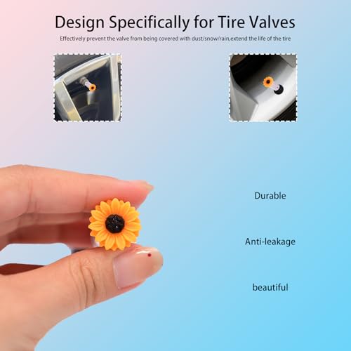 4-Pack Handmade Sunflower Schrader Valve Stem Caps, Vibrant Car & Bike Accessory, Unique Driver Gift, Cute Tire Decor, Novelty Wheel Accent, Universal Fit for Schrader Valves