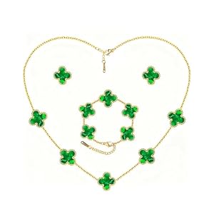 Lucky Clover Jewelry Set – 18K Gold Plated Flower Design Five Leaf Bracelet, Necklace Pendant, Earrings for Women – Lucky Gifts for Mom, Wife, Daughter, Friends