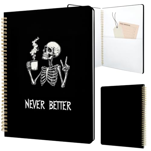 Image of Cute Spiral Notebook 8.5 x 11 lined Journal A4 with Pocket, Skull | 70 page, Note Book with Pocket, Large, Big, Hard Cover, Aesthetic, Pretty Design, for Women, Girls, Kawaii