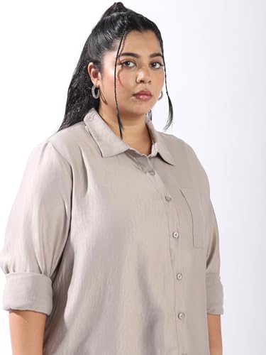 Image of High Star Women Plus Size Boxy Fit Spread Collar Long Sleeves Shirt