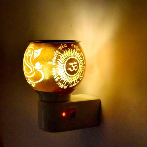 Spocky Décor New Ceramic Aroma Diffuser | Kapoor Dani Cum Night Lamp Multi Functional Essential Oil Camphor Burner for Fragrance with Switch On/Off Button for Heating (Golden Om) (B0D2MYPMMG) Amazon Price History, Amazon Price Tracker