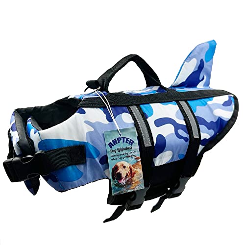 Voarge Hundeschwimmweste Mit Haifischflosse - Schwimmanzug Für Hunde In Blau, Größe XL