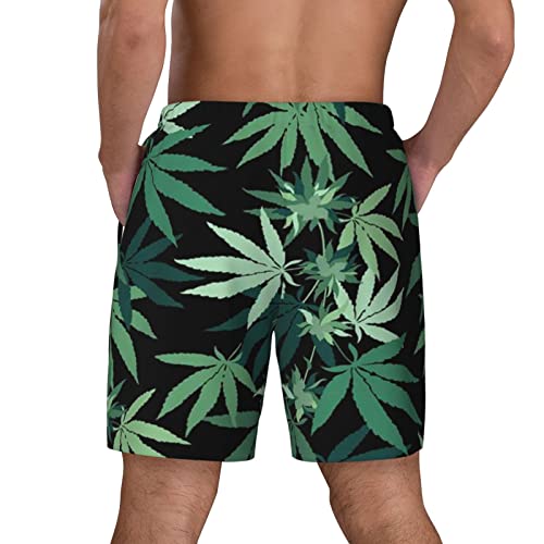 Weed Marijuana Leaf Men's Double Layer Swim Trunks Beach Shorts with Compression Liner Swimwear3