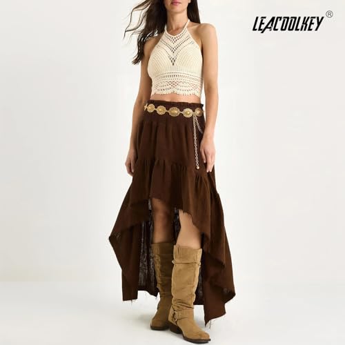 Image of LEACOOLKEY Women Turquoise Concho Chain Waist Belt Silver Western Cowgirl Metal Chain Belt for Dress Adjustable