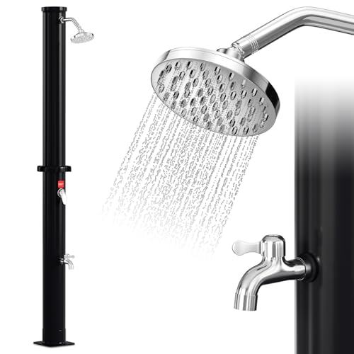 Randaco Ducha Solar para jardín, 20 L, Agua Caliente hasta 60 °C, sin conexión eléctrica, Ducha de Piscina, Camping con Ducha de pies y Cabezal de Ducha de Lluvia Giratorio, Color Negro