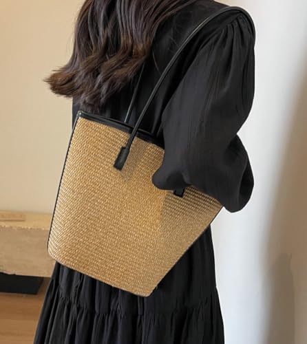 Rungion Womens Straw Beach Bags Large Woven Bucket Tote Purse Casual Straw Shoulder Bag Top Handle Handbags for Daily Use3