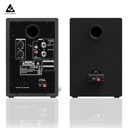 Image of Audio Array 3.5 inch Bookshelf Speaker Pair | 50W RMS | Bluetooth Connectivity| 2 Modes | 3.5 inch Fiberglass Woofer & 1 inch Silk Dome Tweeter | TRS /RCA /AUX | Bass & Treble Control (AMS2)
