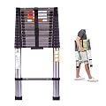 12.5ft Telescoping Ladder Stainless Steel Construction Portable Folding Extension Ladder for Home Office RV Attic Building Maintenance, 330lbs Load Capacity, EN131 Standard, with Slip-Proof Feet