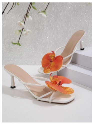 Image of MakeMeChic Women's Flower Kitten Heels Floral Summer Beach Sandals
