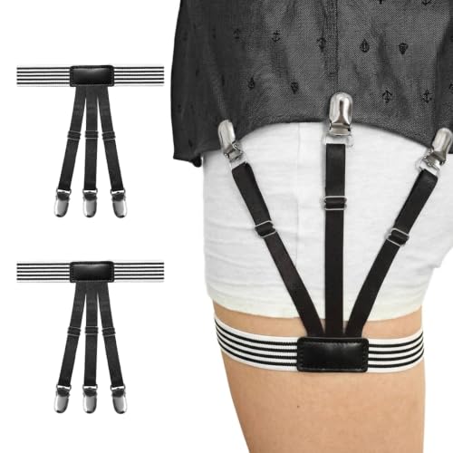 Image of GUSTAVE Men's Shirt Stays Adjustable Elastic Shirt Tucker Belt with Locking Non-Slip Clips